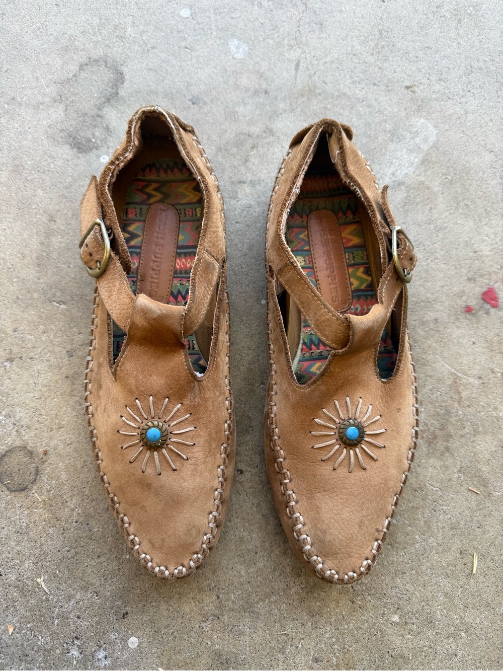 Hush puppies Women's Tan Suede Leather Moccasin with Turquoise Accent